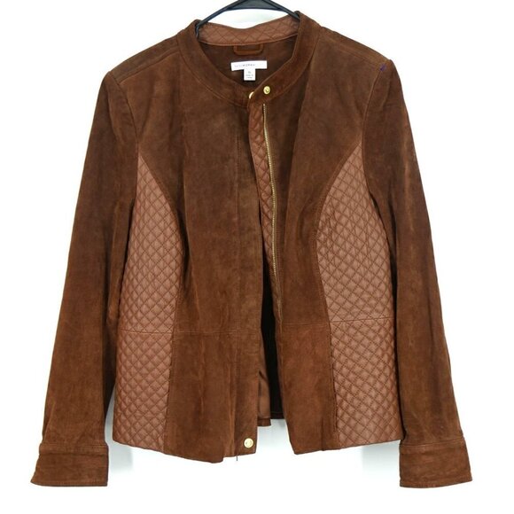 Isaac Mizrahi Leather Motorcycle Jacket Brown 16 - Picture 1 of 2